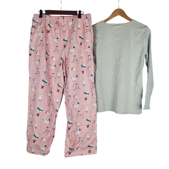 NEW Charter Club Womens Flannel Mix It Pajama Set Sz L Holiday Cat Kitty V-neck - Picture 4 of 16